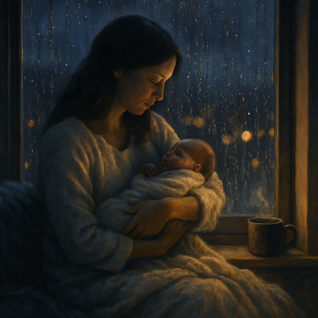 Mom And Baby In Rainy Window Glow paint by color