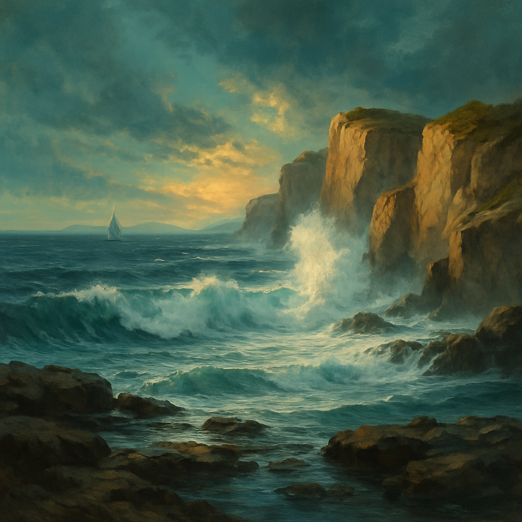Coastal Cliffs With Teal Horizon Number painting