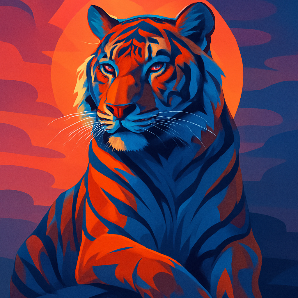 Tiger With Sunset Gradient paint by color