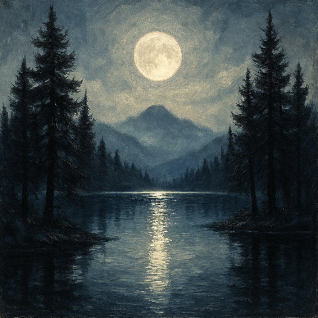 Moonlit Pines Over Still Lake Paint by numbers art