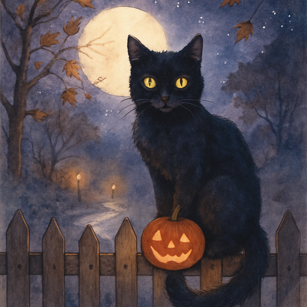 Midnight Cat On Autumn Fence Paint by numbers kits
