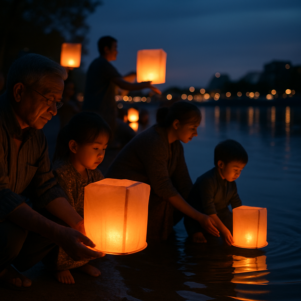 Moon Festival Lantern River Release painting number kit