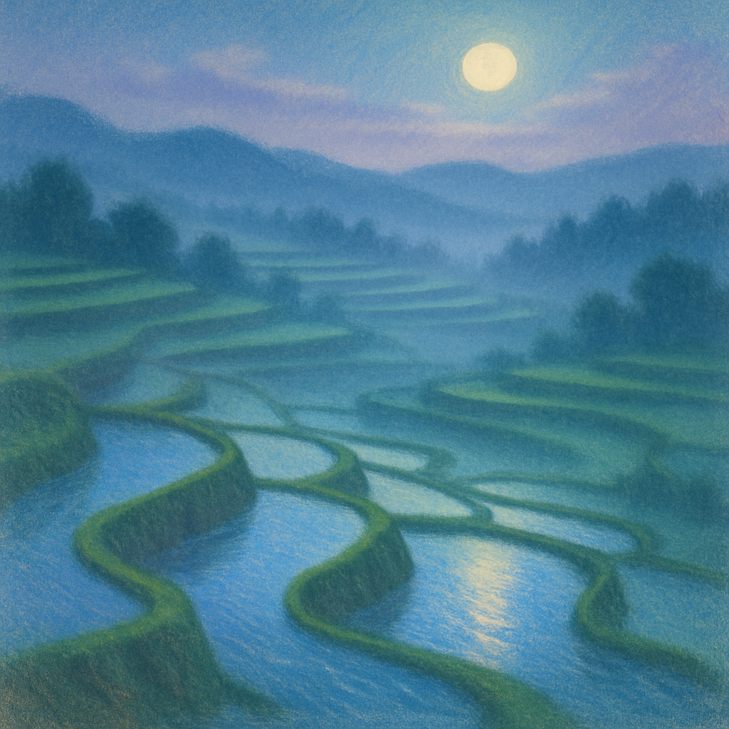 Moonlit Rice Terraces Number painting