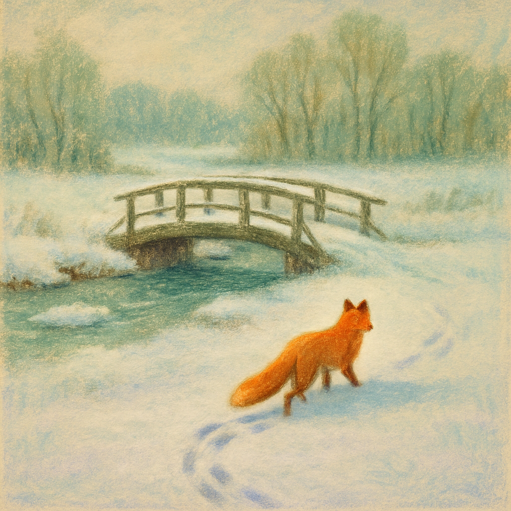 Fox Tracks Beyond The Frosted Bridge Painting by numbers kit