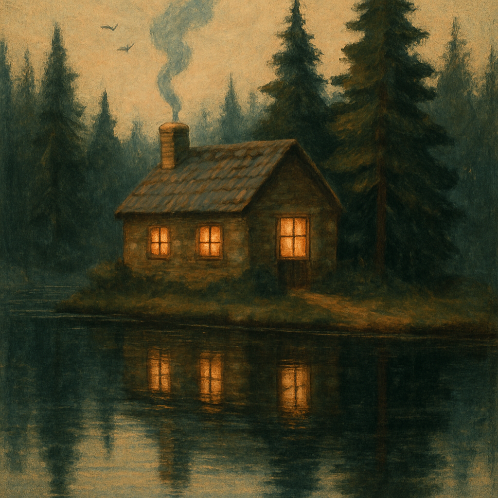 Pine Reflection Cottage View DIY paint by numbers