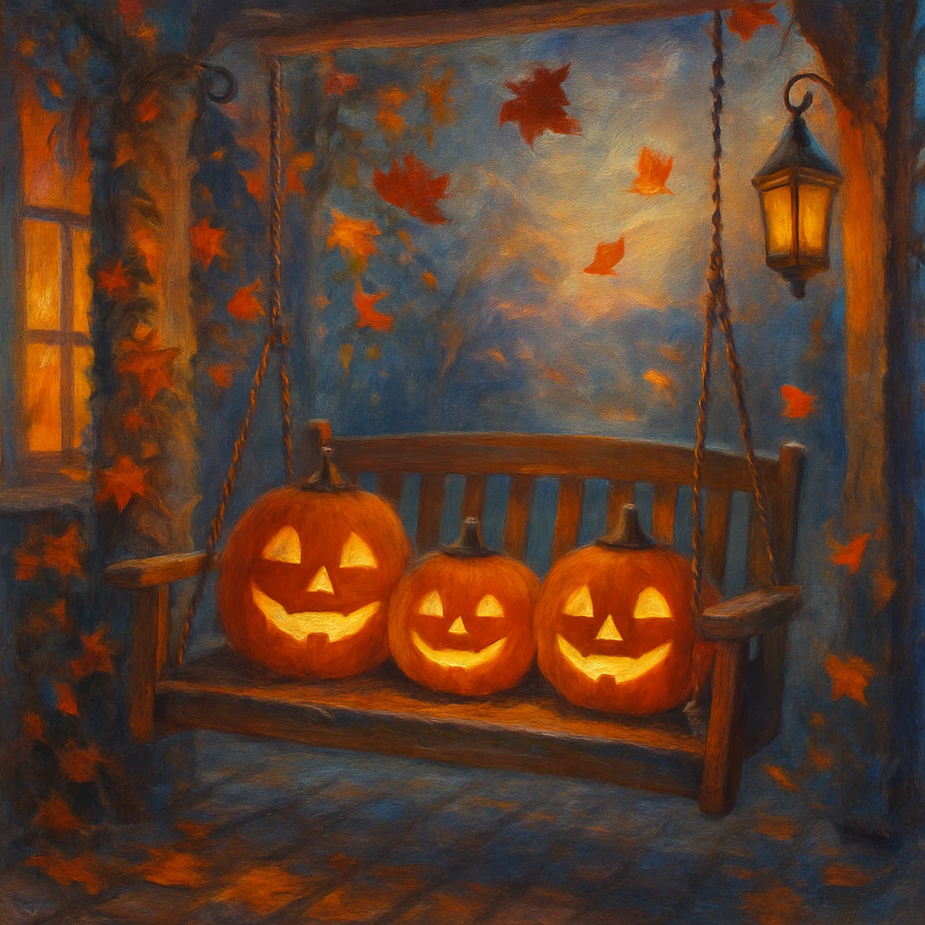 Porch Swing Pumpkin Quartet painting number kit
