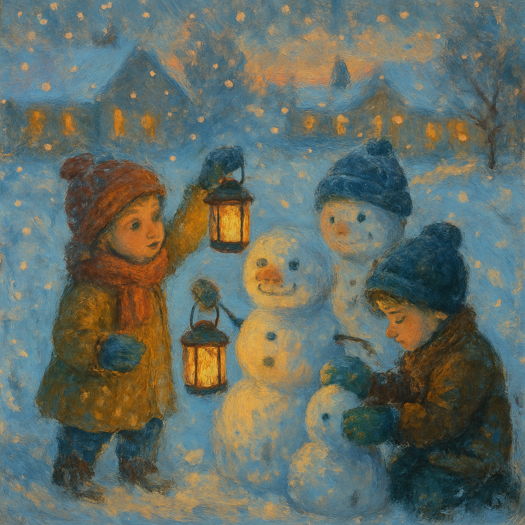 Children Making Lantern Snowmen DIY paint by numbers