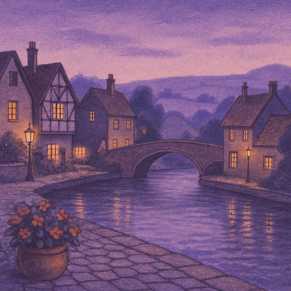 Quiet Village Under Violet Twilight Numbered painting kits