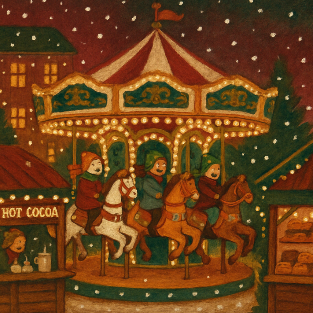 Carousel On A Snowy Market Square Painting by numbers kit