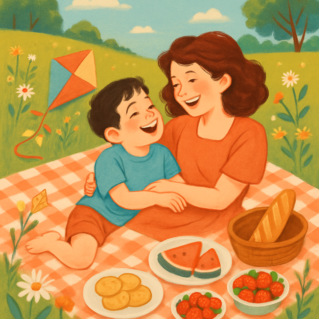 Picnic Blanket Laugh With Mom And Son DIY paint by numbers