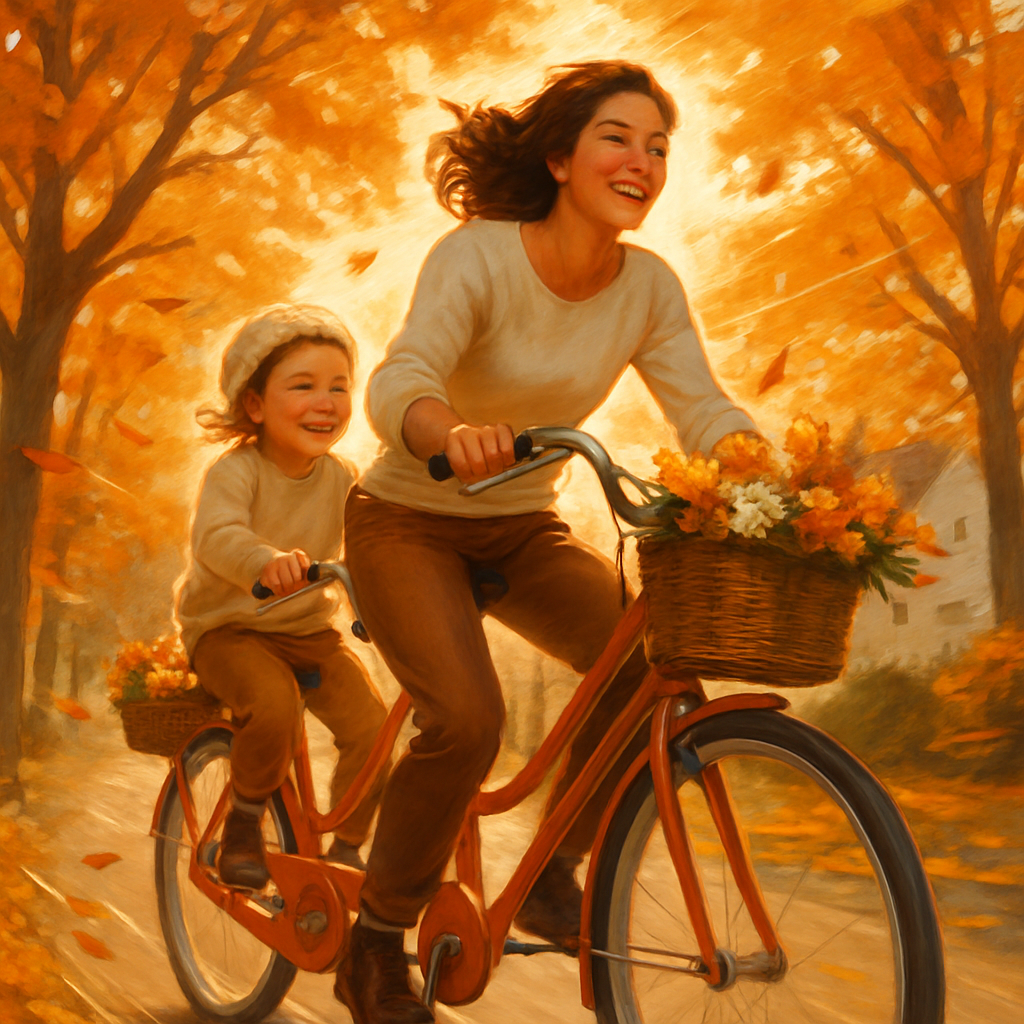 Mother And Child Bicycle Ride Together painting number kit