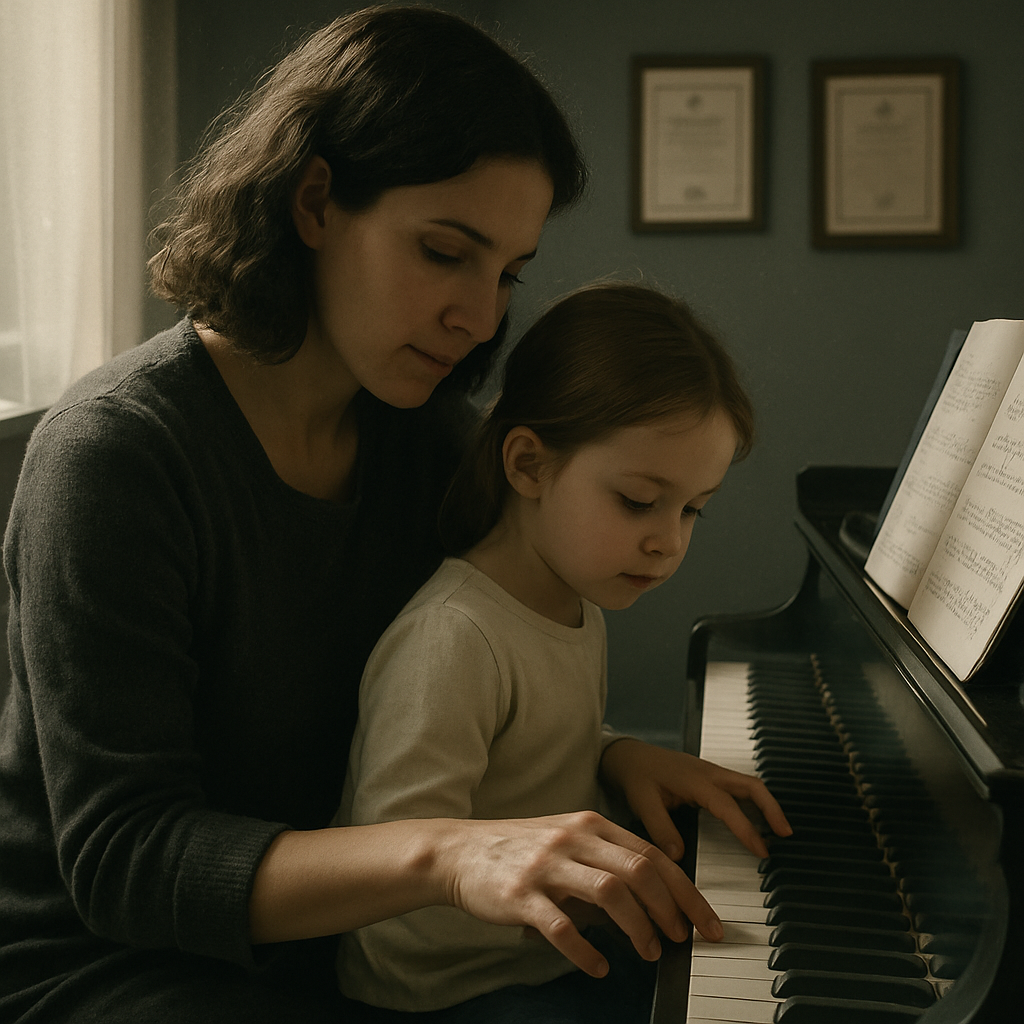 Mother Teaching Child To Play Piano painting number kit