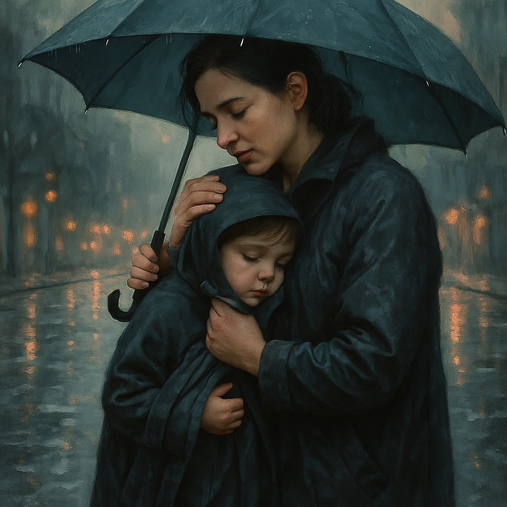 Mother Comforting Child After Rain paint by numbers