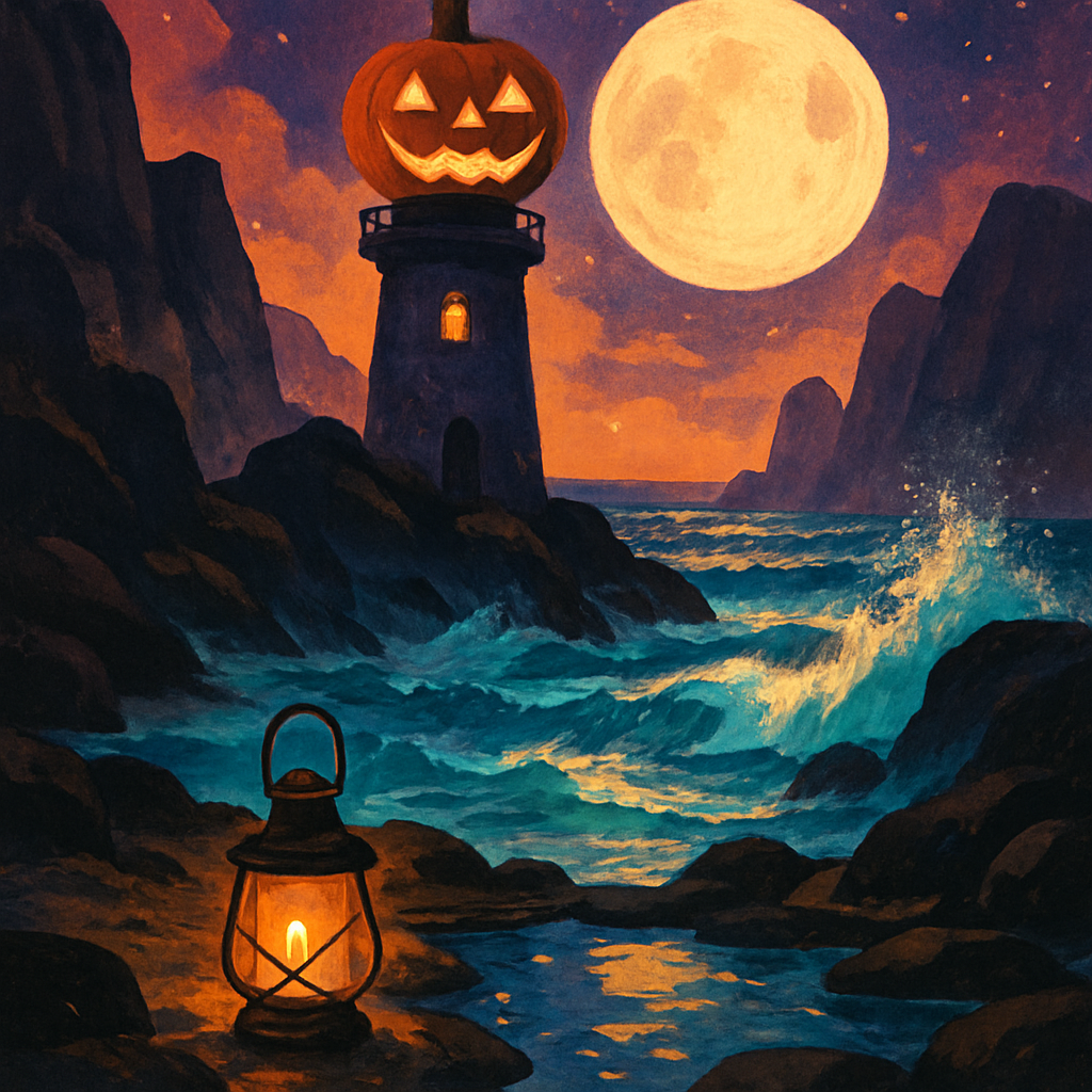 Pumpkin Lighthouse Cove paint by numbers