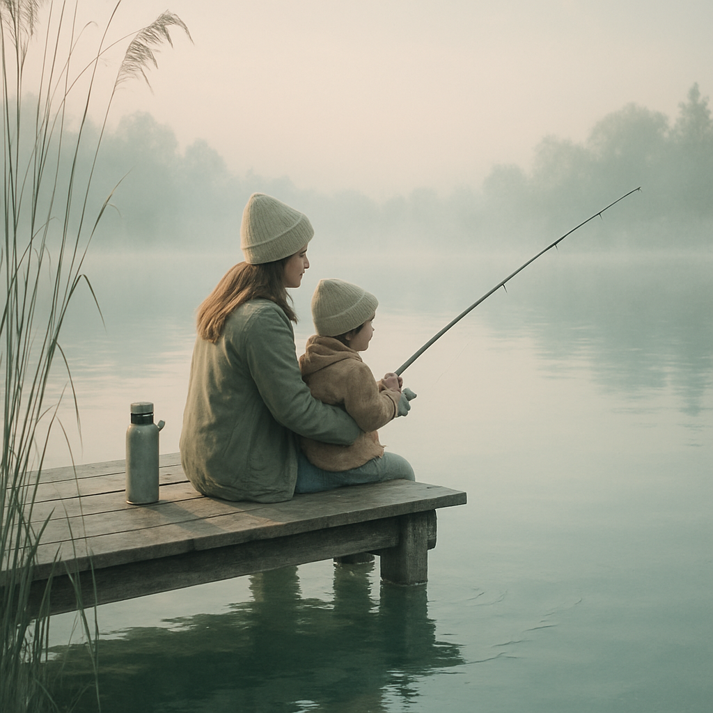 Mother And Child Fishing At Dawn Painting by numbers kit