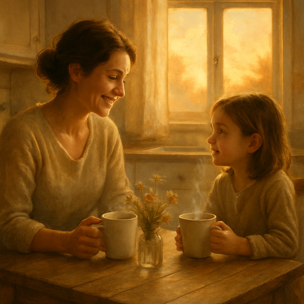 Mother Sharing Morning Coffee Moment Paint by numbers art