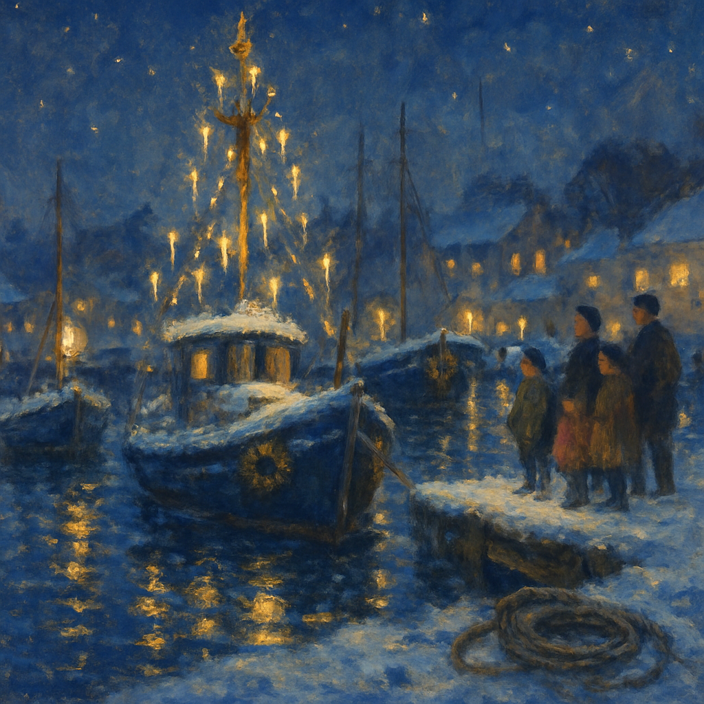 Festive Harbor With Candled Boats paint by numbers