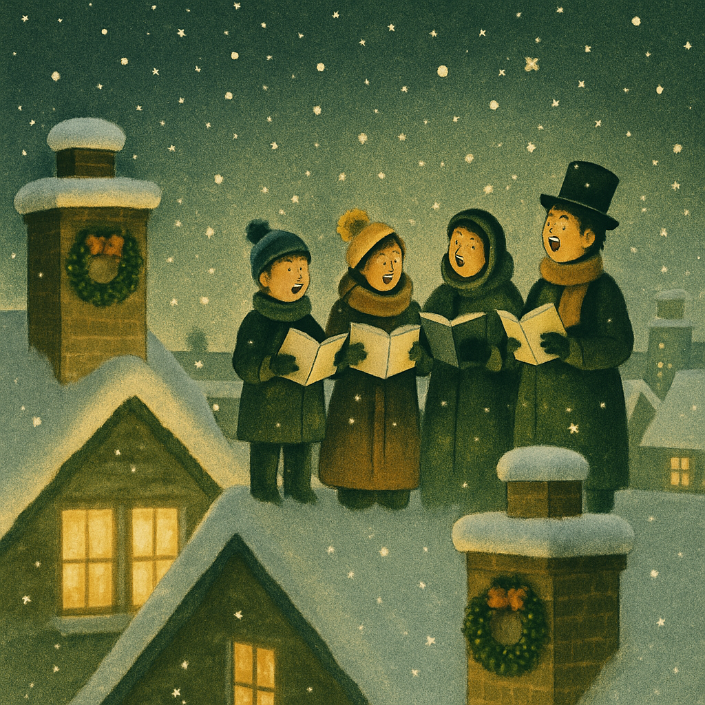 Snowy Rooftop Carolers paint by color