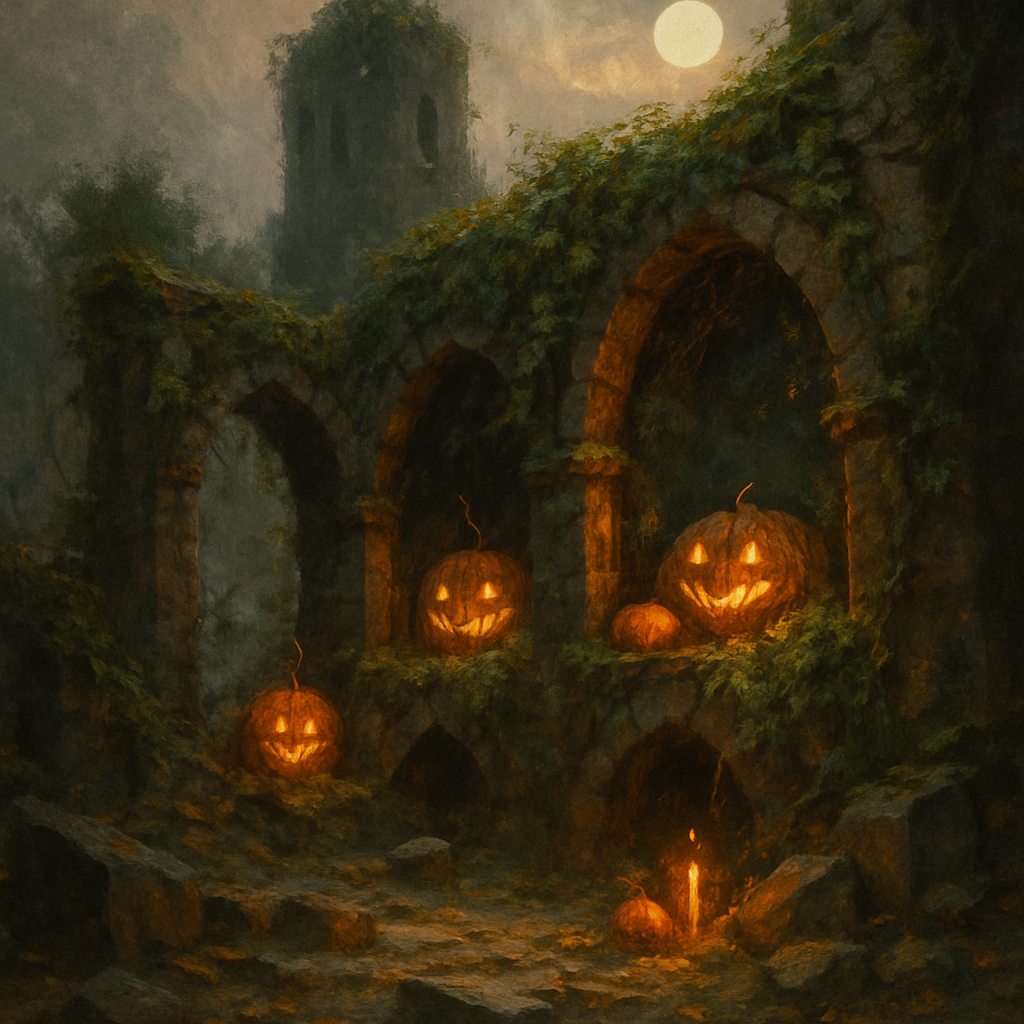Lantern-Filled Pumpkin Ruins Paint by numbers kits
