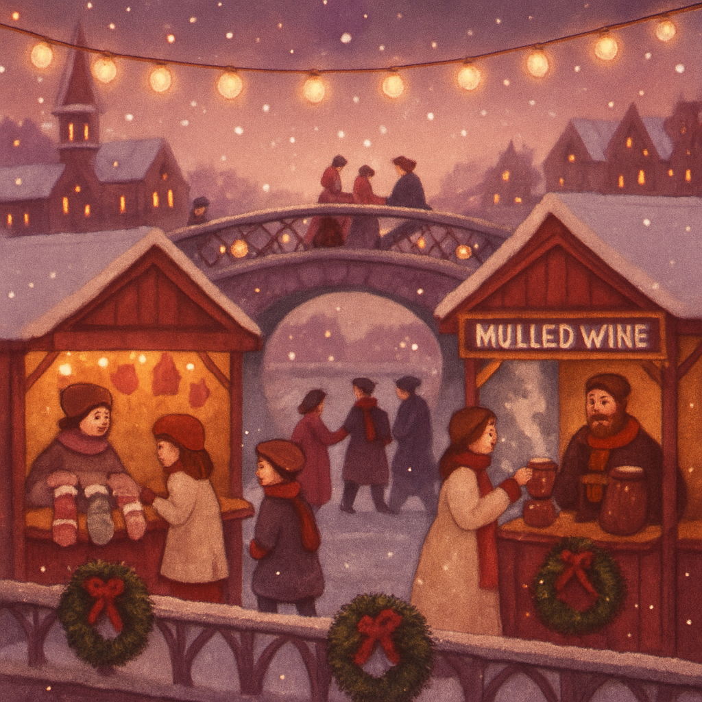 Winter Lantern Bridge Bazaar Number painting