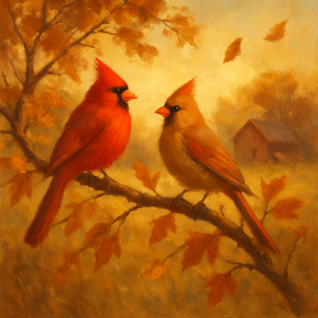 Cardinal Hearth In Autumn Branches paint by color