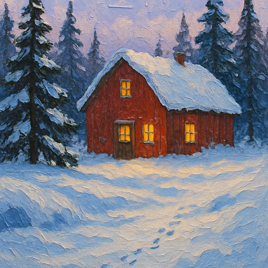 Red Barn Among Evergreens Winter Landscape Art DIY paint by numbers