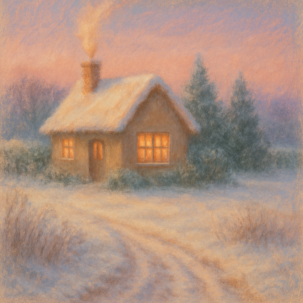 Cottage Smoke And Twilight Winter Landscape Art painting number kit