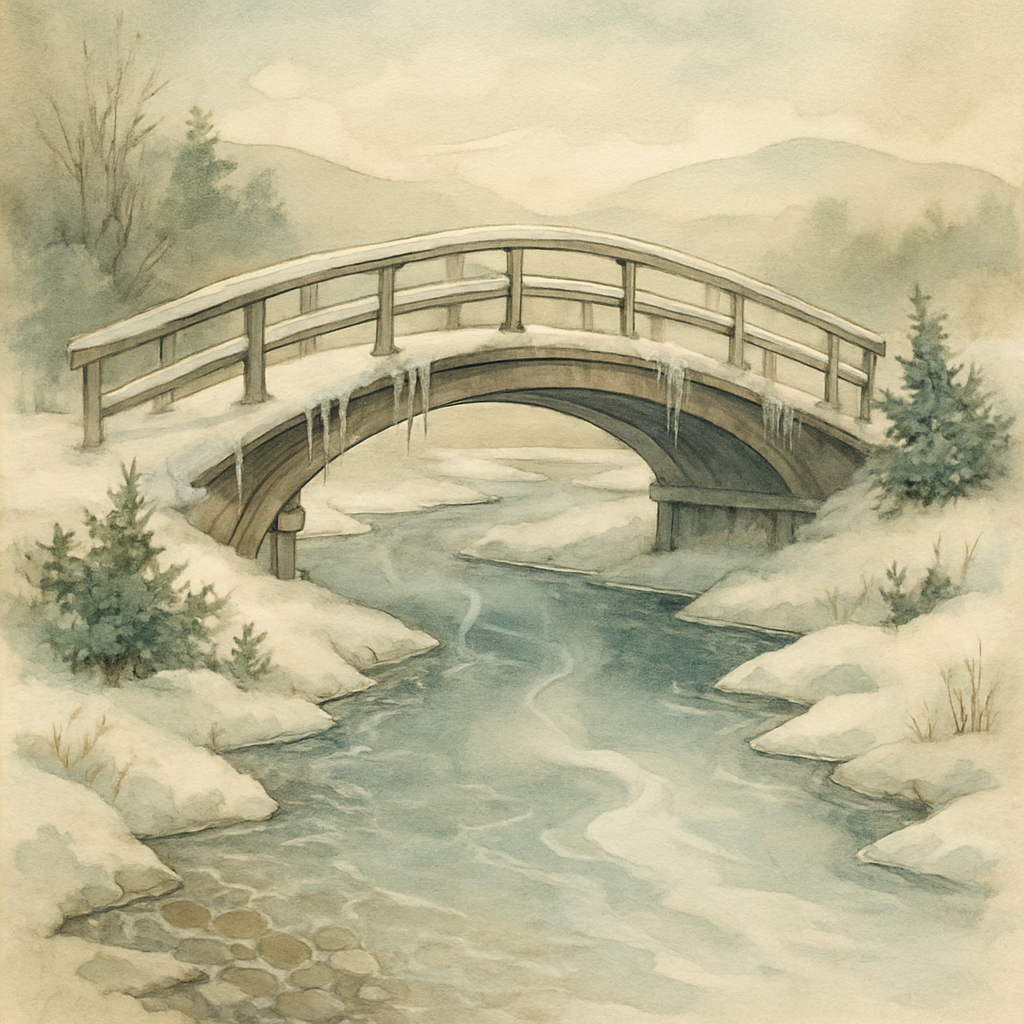 Frosted Bridge Over Winter Stream Landscape Art paint by number