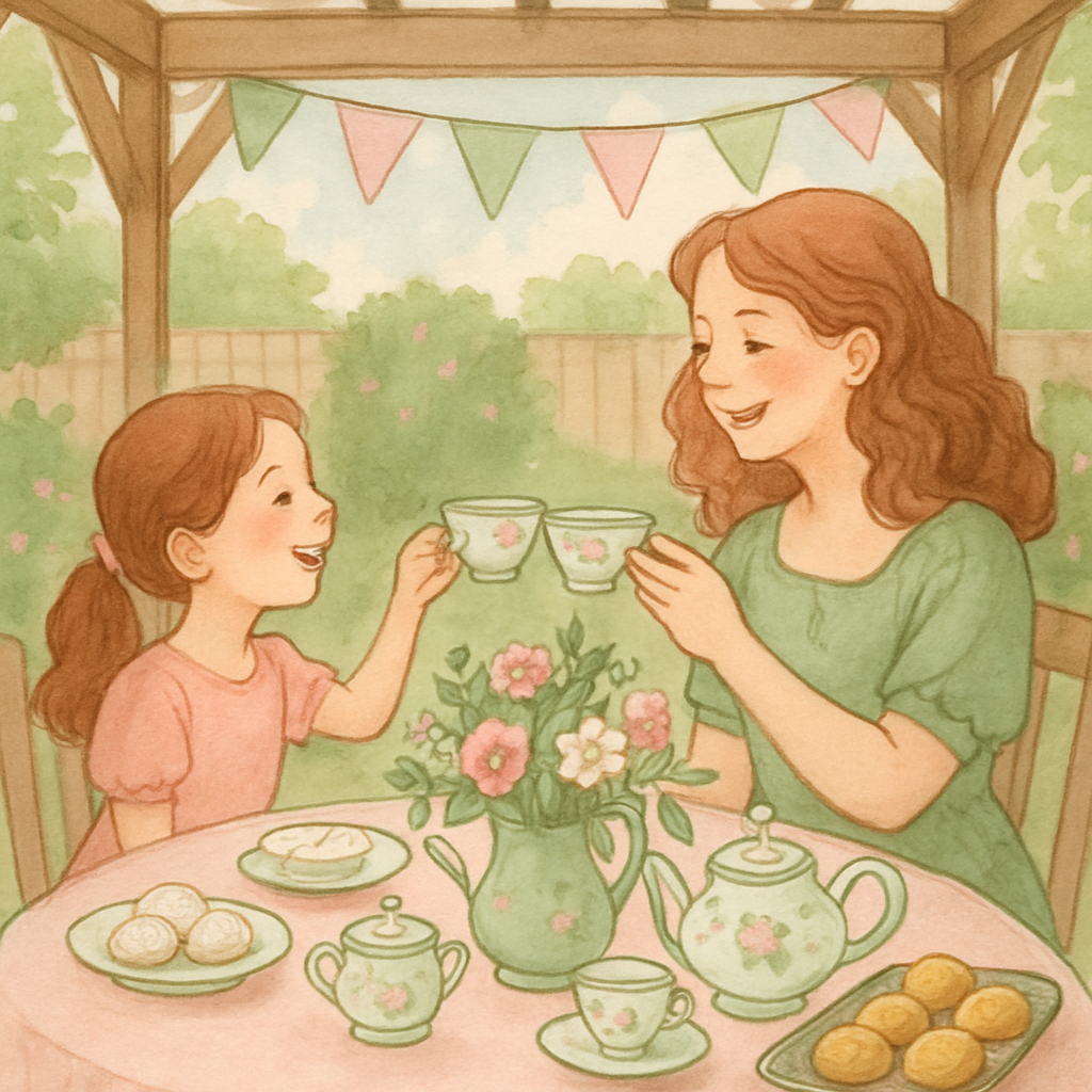 Garden Tea Party With Mom And Daughter paint by color