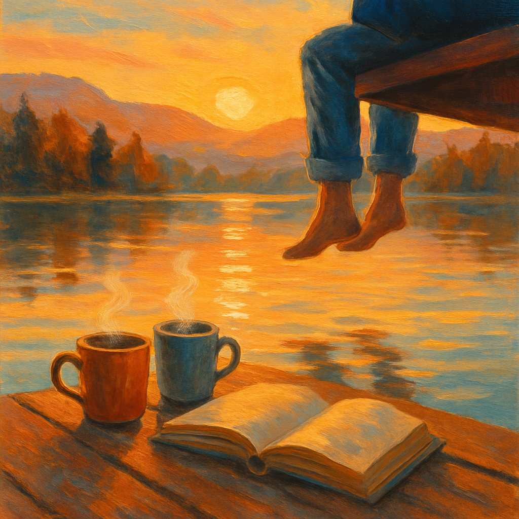 Sunset Tea At Lakeside Dock Number painting