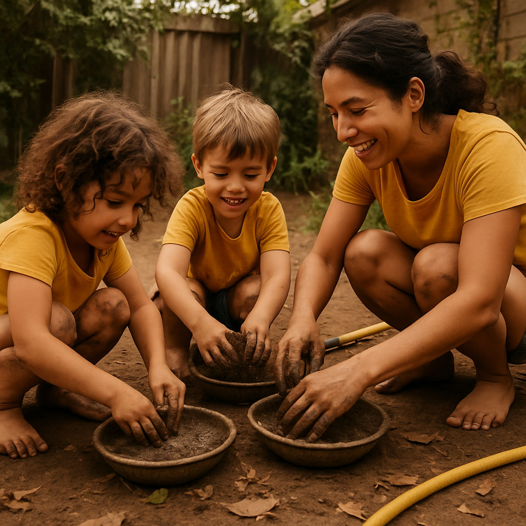 Backyard Mud Pie Making With Mom paint by numbers