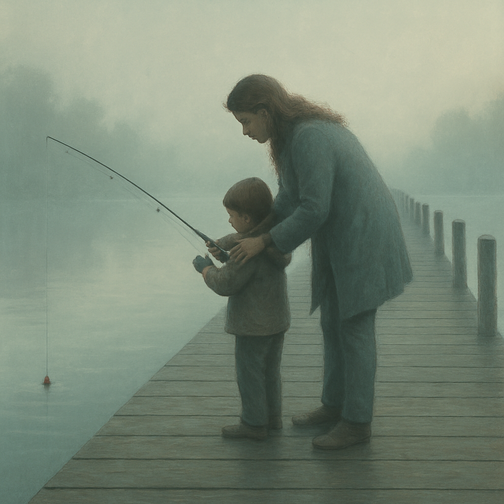 Fishing Pier Teaching Moment With Mom painting number kit