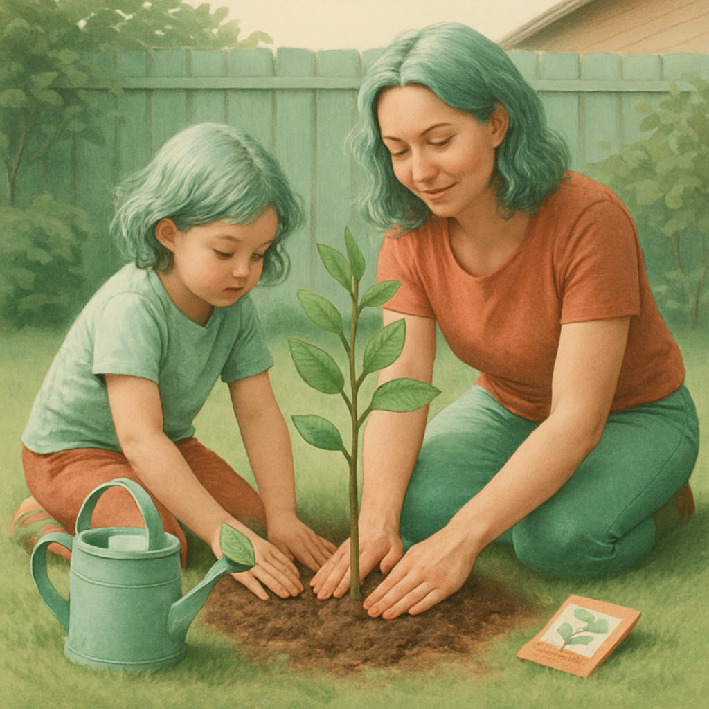 Mother And Child Planting A Tree Together Number painting