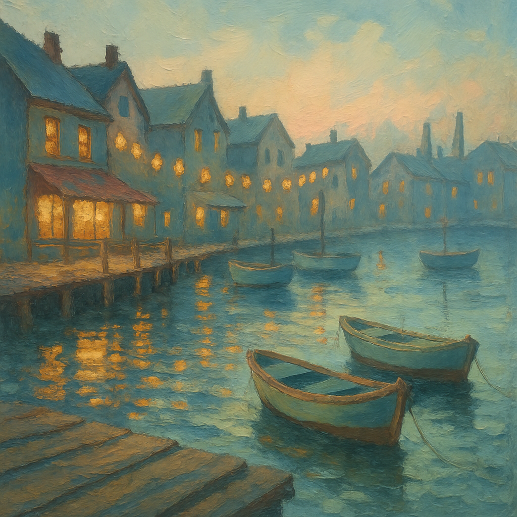 Cozy Harbor Town At Dawn paint by numbers
