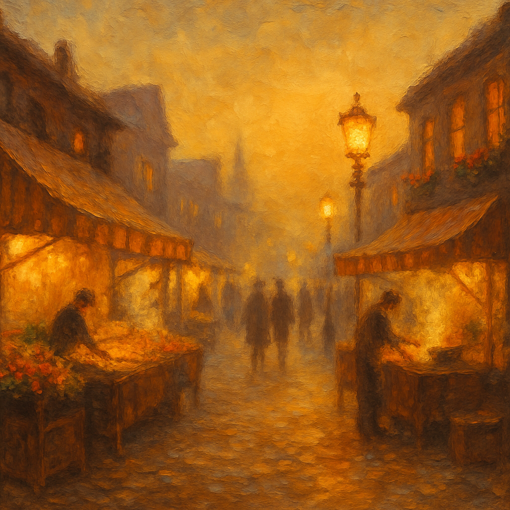 Vintage Lamplit Market Street paint by color