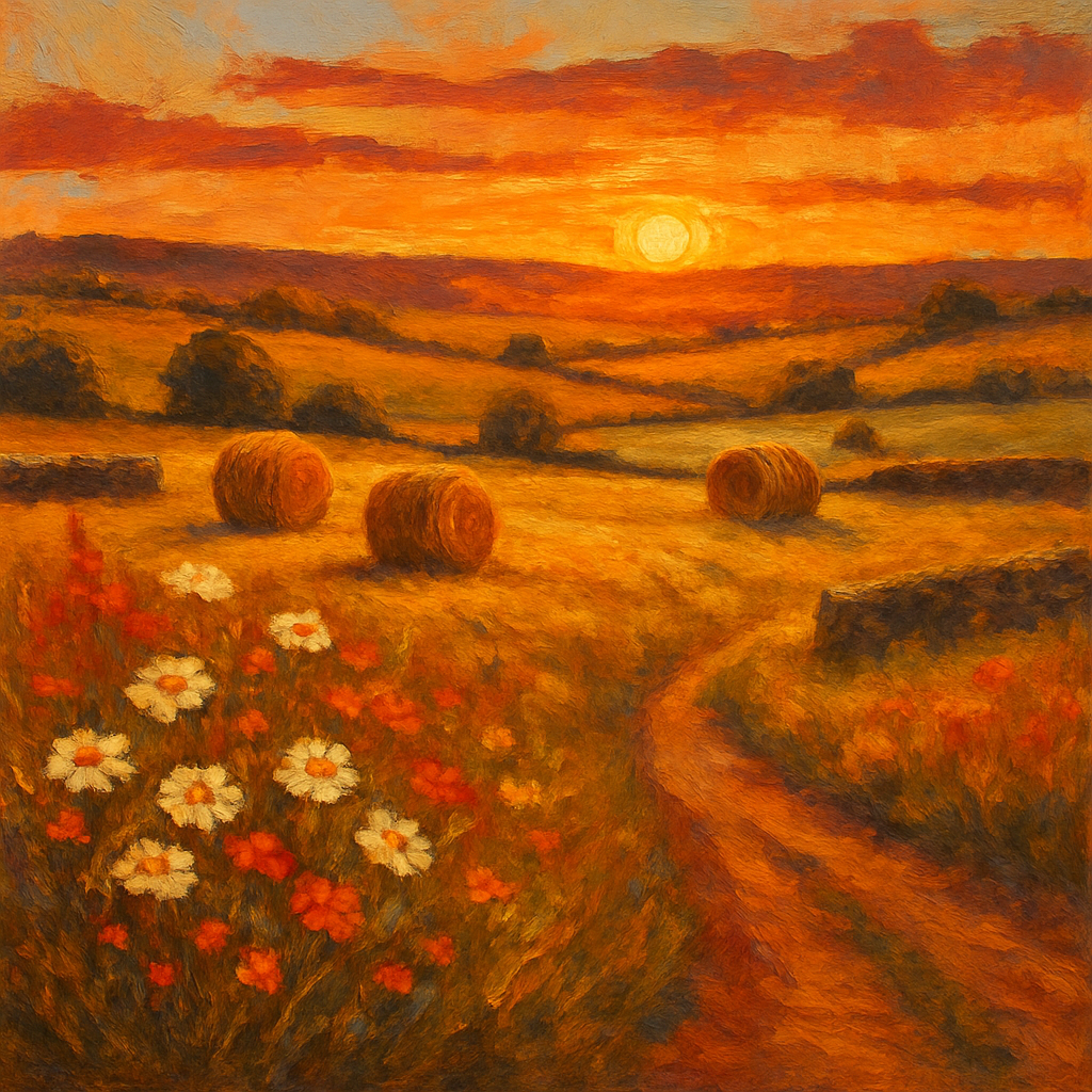 Sunset Over Rolling Hayfields paint by numbers