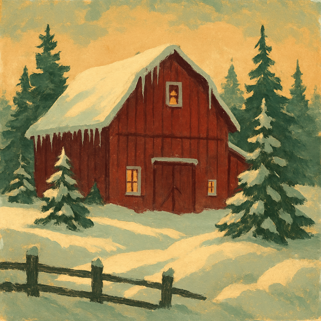 Crimson Barn In Winter Landscape Painting by numbers kit