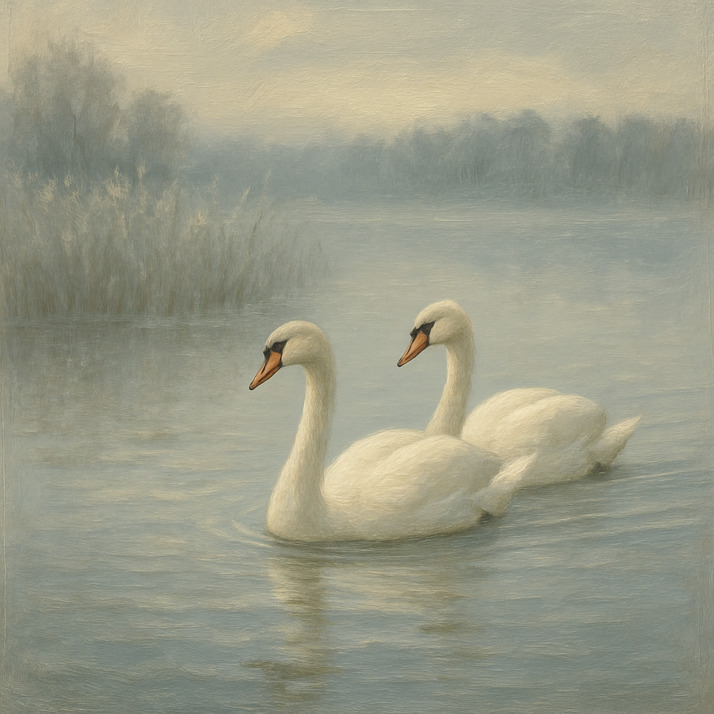 Misty Lake Swans At Dawn painting number kit