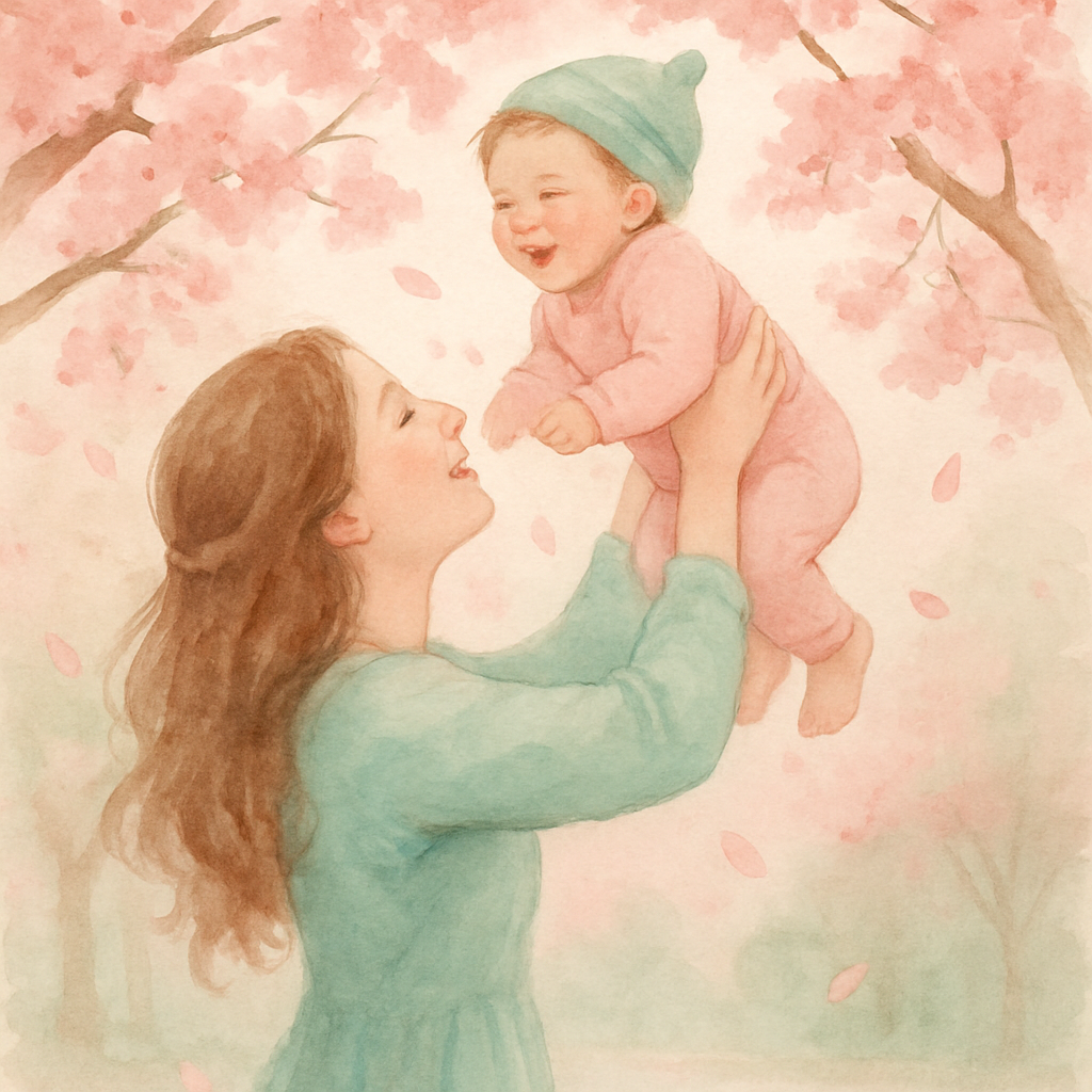 Mother Holding Child Under Cherry Blossoms DIY paint by numbers