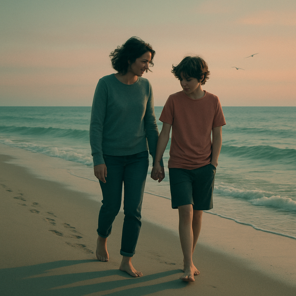 Mother And Teen Sunset Beach Walk paint by numbers