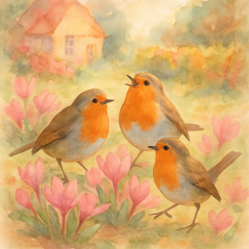 Garden Robins And Morning Blooms paint by numbers