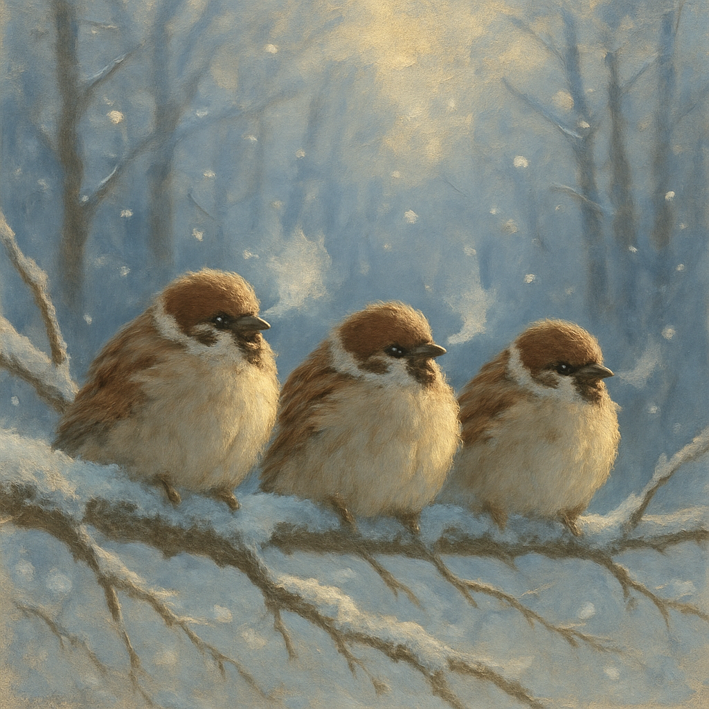 Snowy Branches With Little Sparrows paint by number