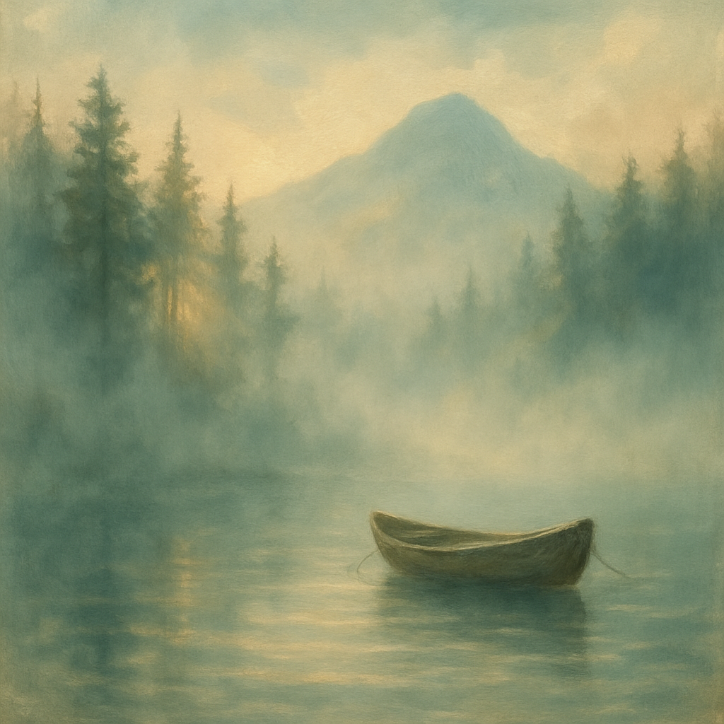 Morning Serenity Over Misty Pine Lake Number painting