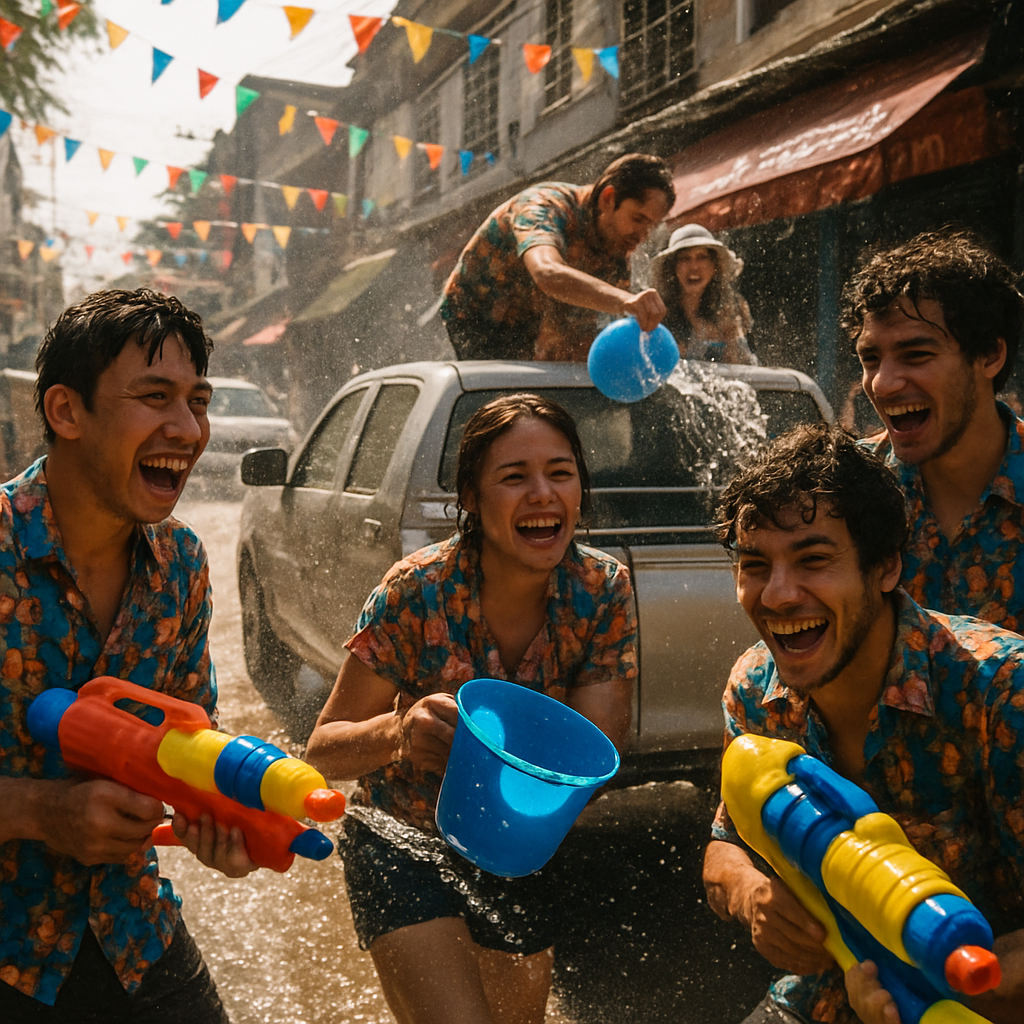 Songkran Water Fight In Bangkok Alley Paint by numbers kits