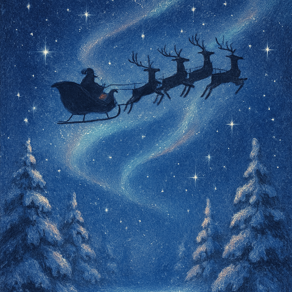Santa’s Sleigh Silhouette Across Starry Sky Painting by numbers kit