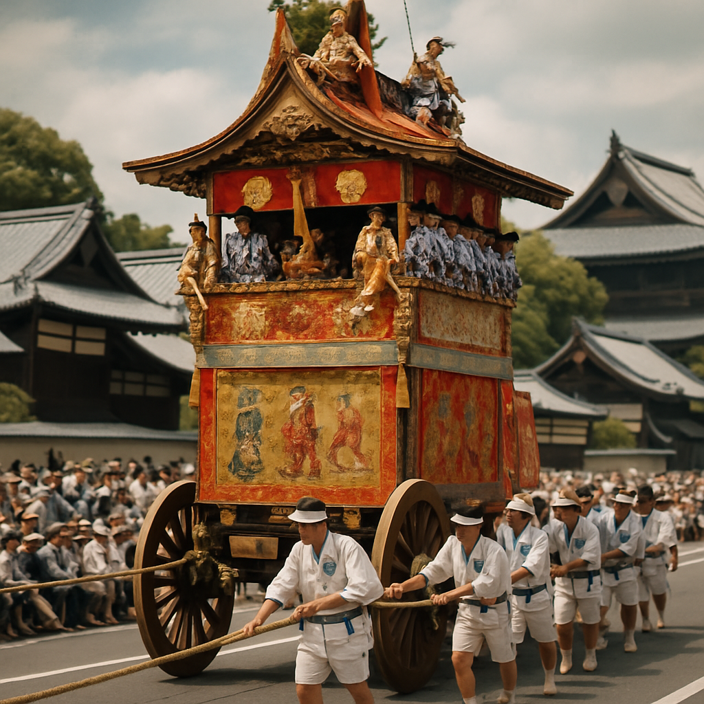 Gion Matsuri Float Procession On Kyoto Avenue paint by color