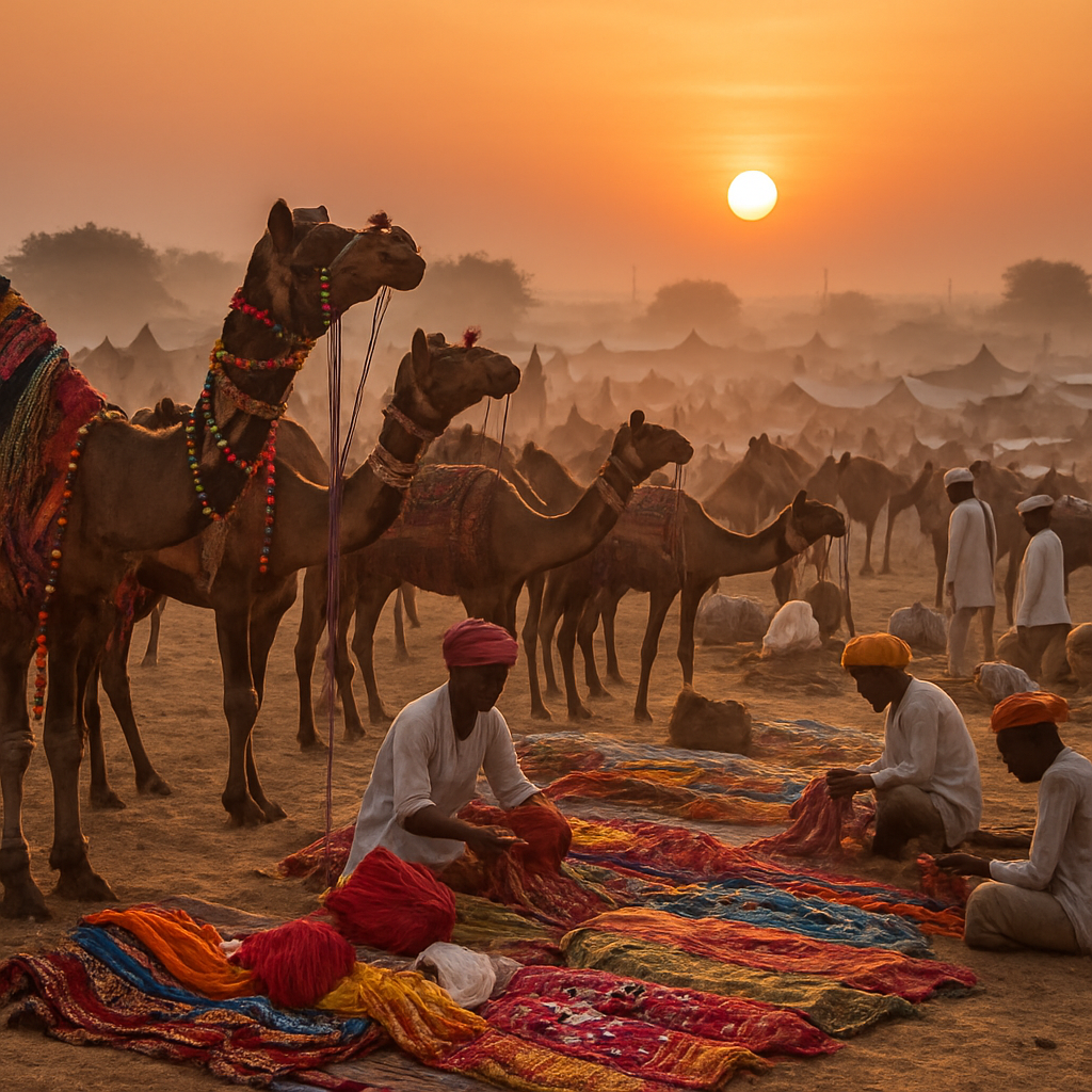 Pushkar Camel Fair Market At Sunrise paint by color