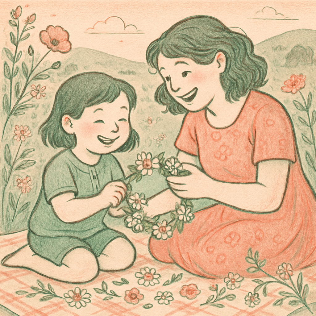 Mother And Child Flower Crown Making Number painting