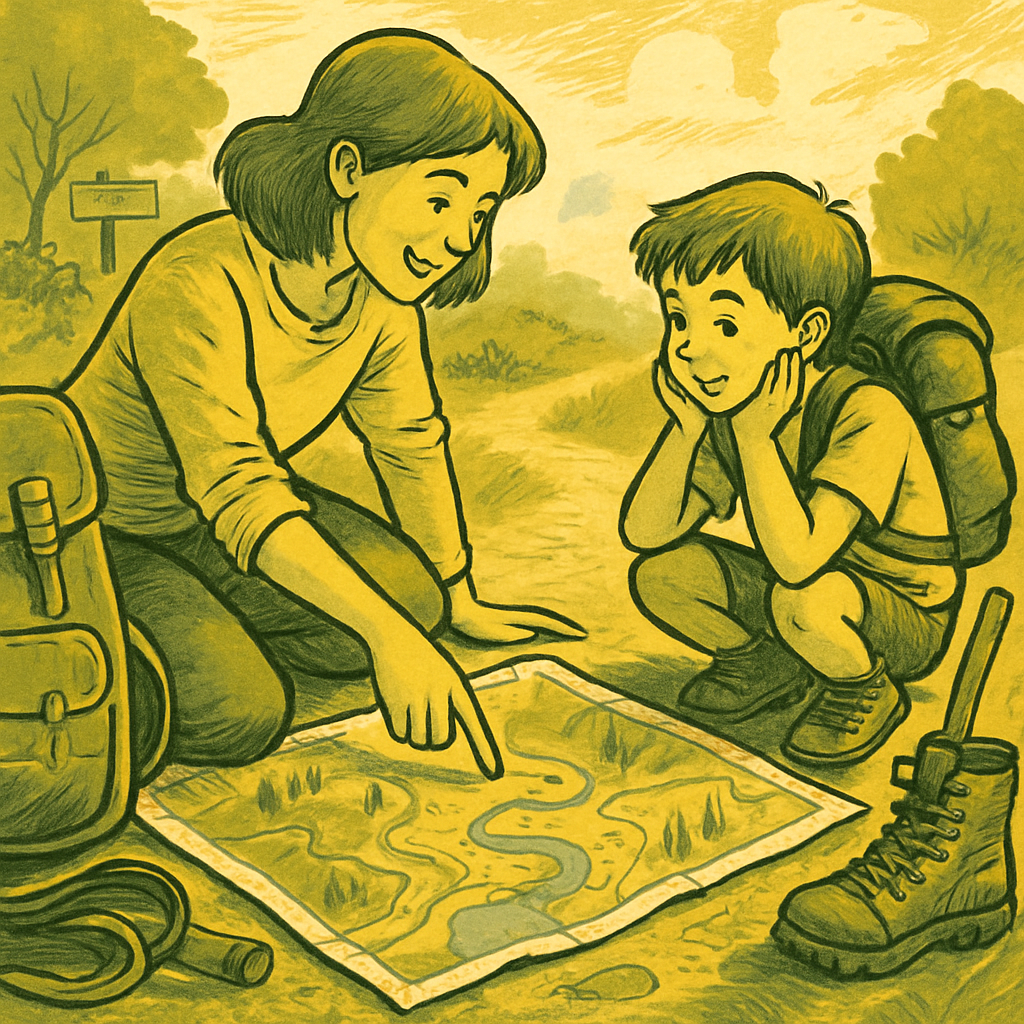 Mother Reading A Map With Child paint by color