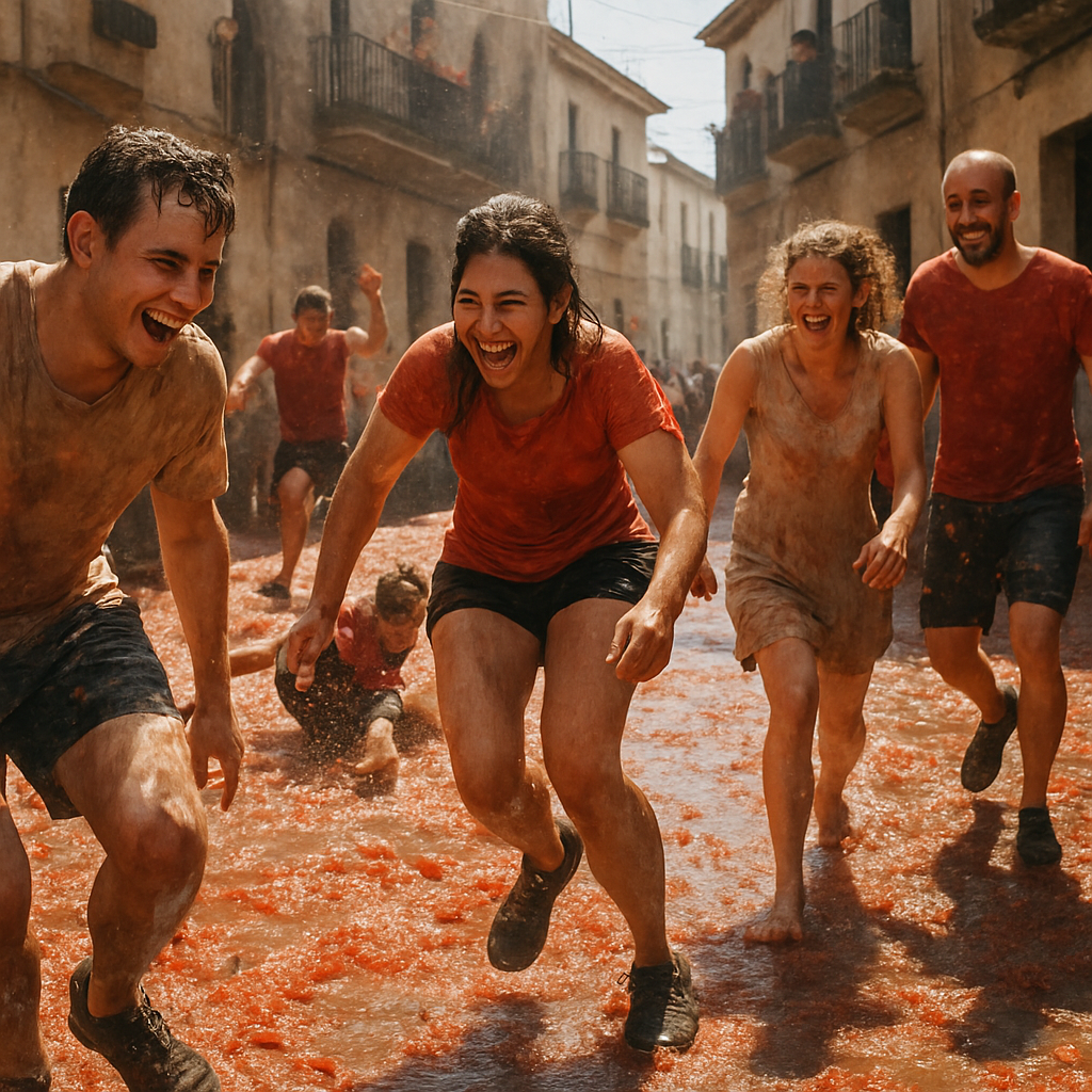 La Tomatina Tomato Fight In Buñol Streets Numbered painting kits